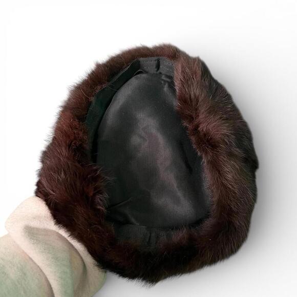 Vintage Dark Brown Mink Fur Pillbox Hat